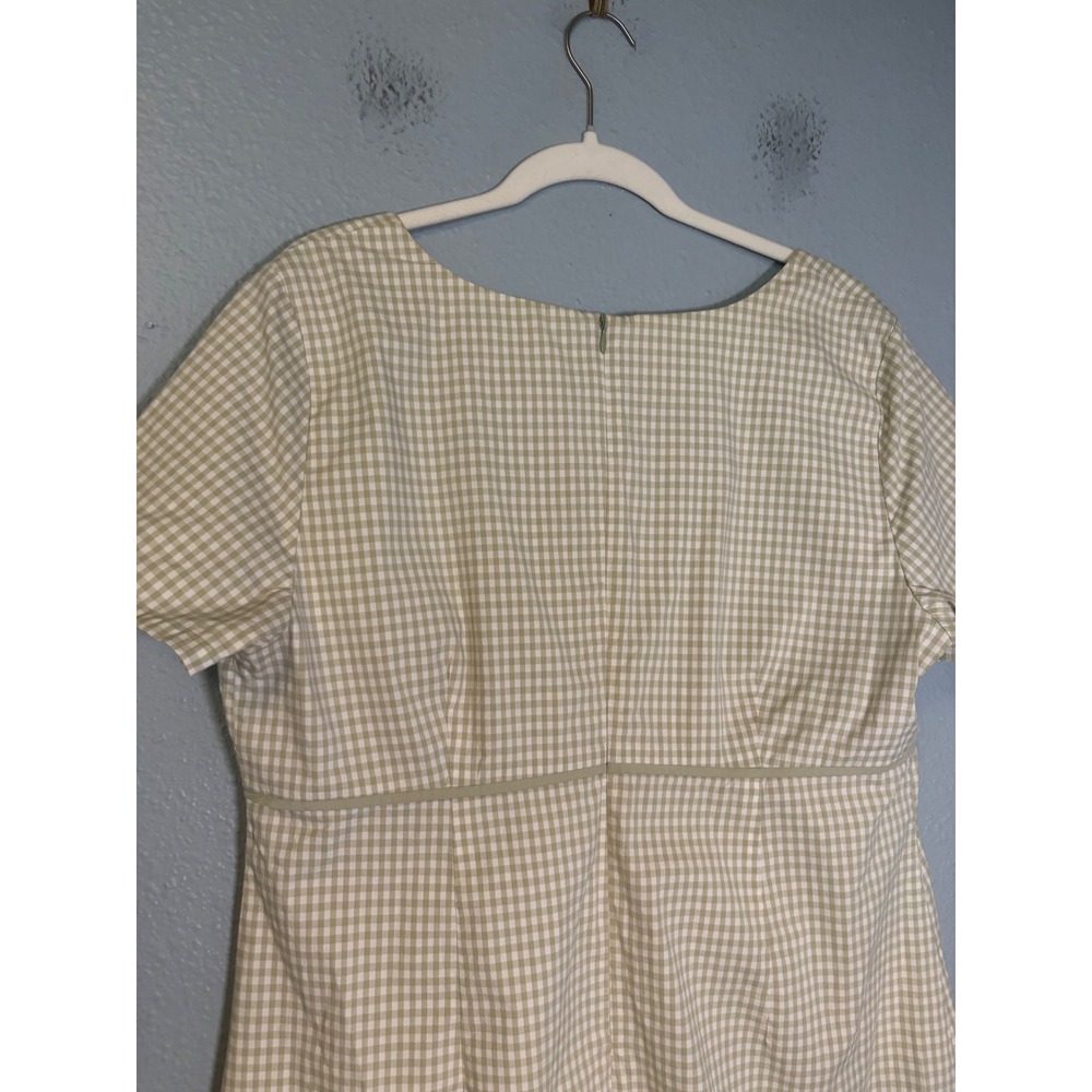 Vintage Eddie Bauer Sage Green Gingham Empire Waist Dress Petite 18 Cotton - Picture 6 of 7
